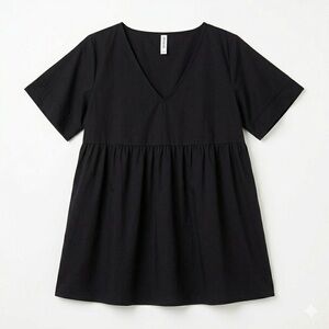 Zenana Black V Neck Babydoll Tunic Top or Mini Dress - XL